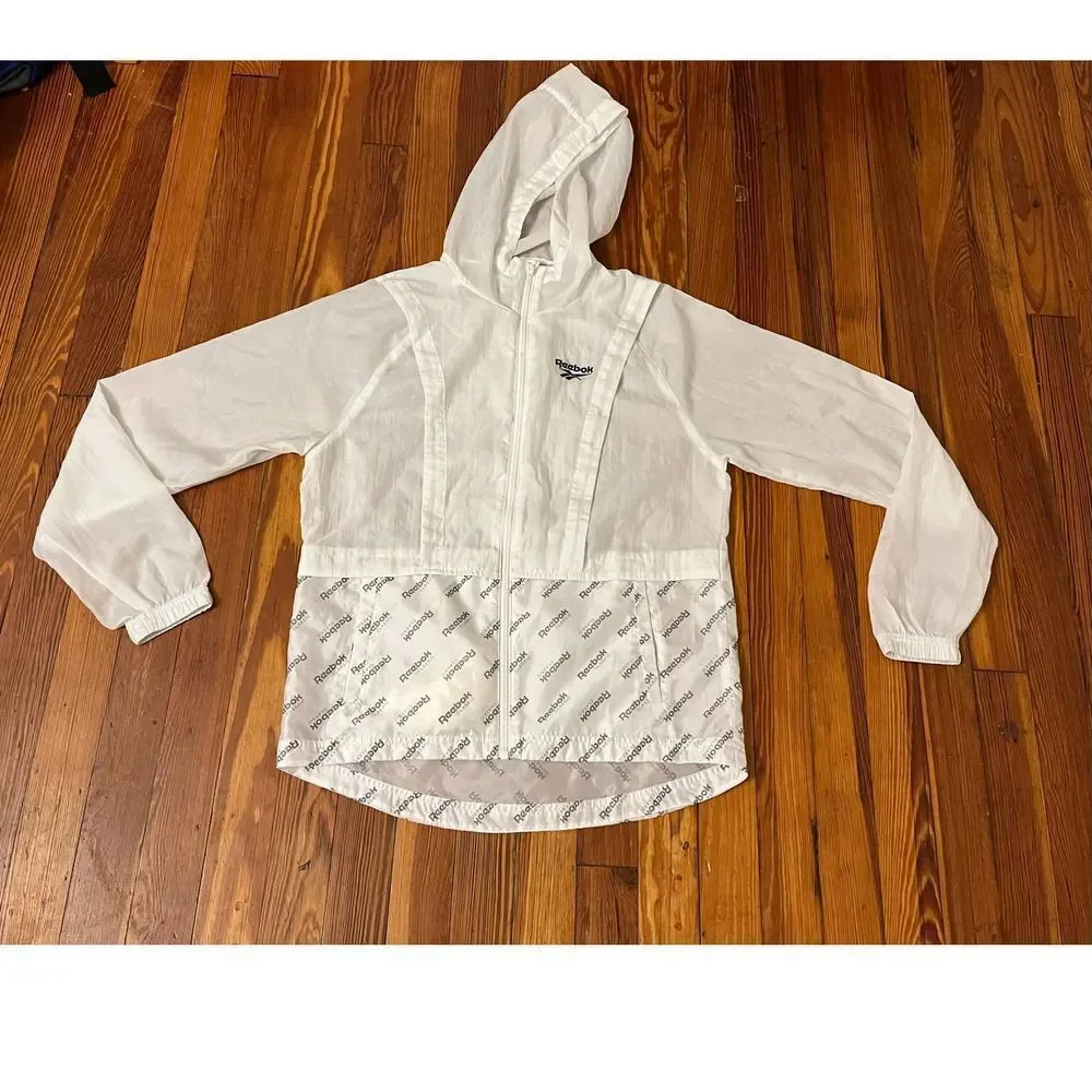 Reebok White Womens XS Windbreaker Jacket in good condition